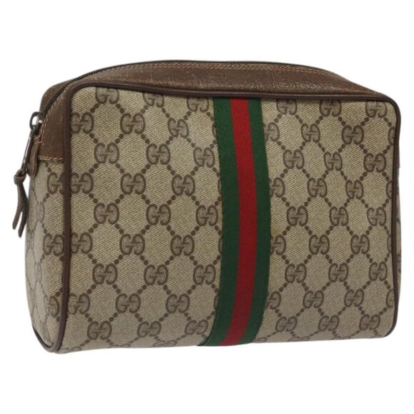 GUCCI GG Supreme Web Sherry Line Clutch Bag PVC Beige 156 01 012 Auth EC317 - Picture 6 of 16